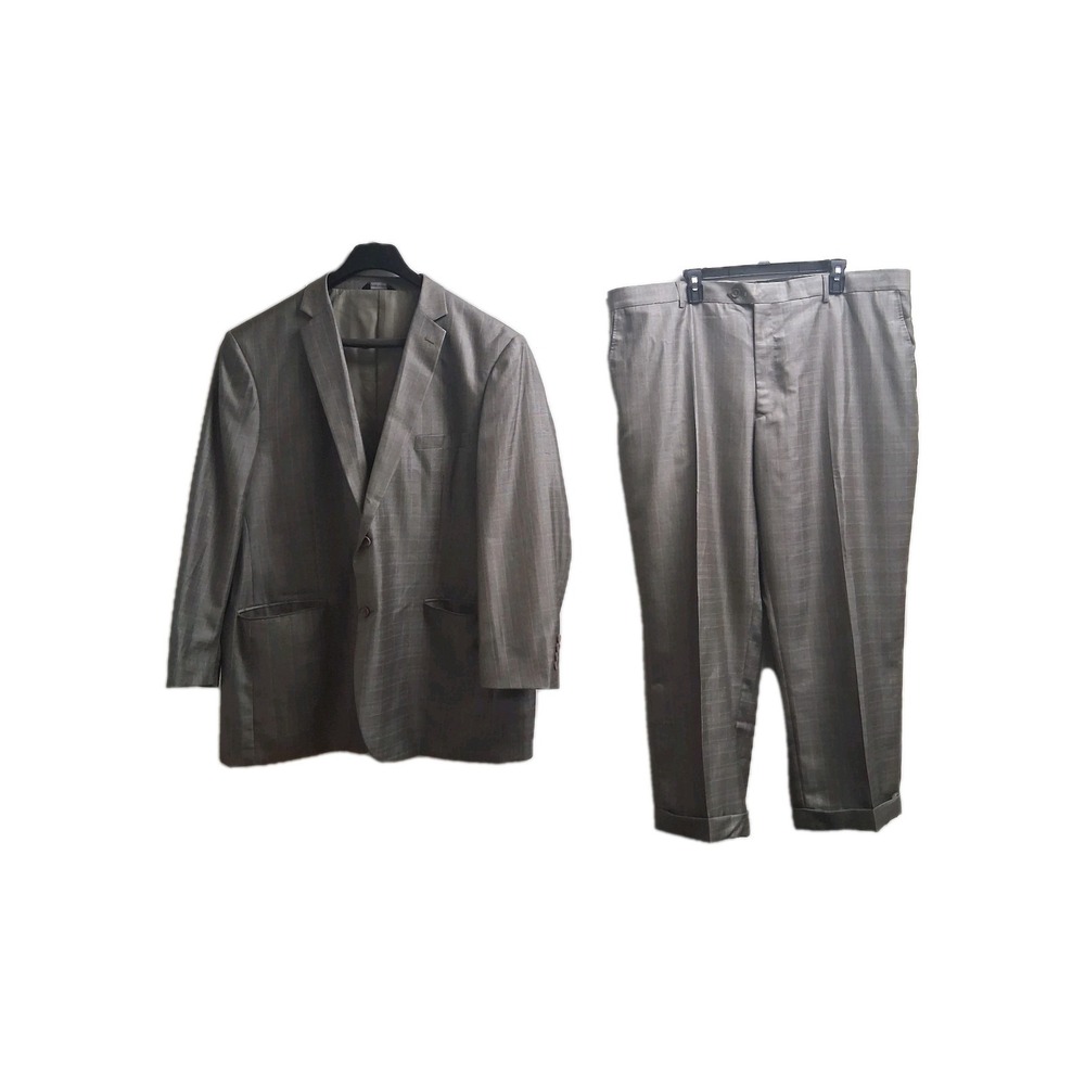 Brown And Blue Checkered Two Piece Dress Men's Suit Made by Lineage 54L × 48L.
